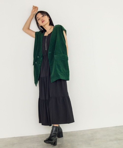 w closet（ダブルクローゼット）の「【新色追加】【SETUP対応】VネックW前BIGベスト（ベスト・レディース・ダークグリーン/カーキ/スミクロ/サックスブルー・FREE）」の9枚目の写真