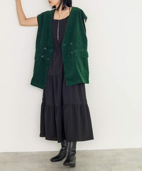 w closet（ダブルクローゼット）の「【新色追加】【SETUP対応】VネックW前BIGベスト（ベスト・レディース・ダークグリーン/カーキ/スミクロ/サックスブルー・FREE）」の18枚目の写真