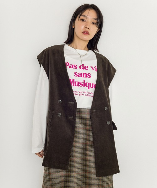 w closet（ダブルクローゼット）の「【新色追加】【SETUP対応】VネックW前BIGベスト（ベスト・レディース・ダークグリーン/カーキ/スミクロ/サックスブルー・FREE）」の15枚目の写真