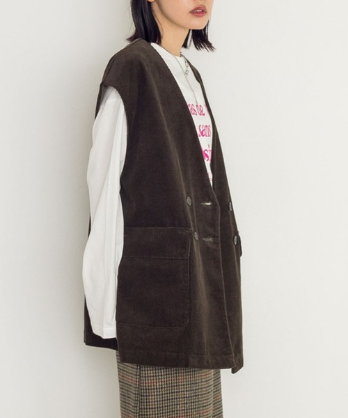 w closet（ダブルクローゼット）の「【新色追加】【SETUP対応】VネックW前BIGベスト（ベスト・レディース・ダークグリーン/カーキ/スミクロ/サックスブルー・FREE）」の12枚目の写真