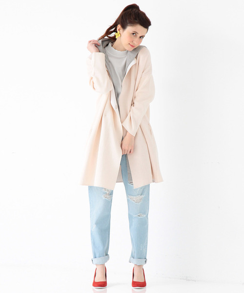 Another Edition(アナザーエディション)の「ニットフードコート/AEBC KNIT HOOD CT(カーディガン/ボレロ・レディース・ブラック/ライトピンク・フリ-)」の1枚目の写真