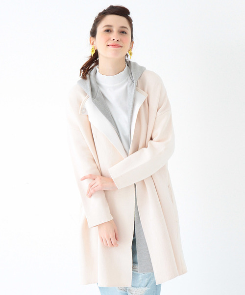 Another Edition(アナザーエディション)の「ニットフードコート/AEBC KNIT HOOD CT(カーディガン/ボレロ・レディース・ブラック/ライトピンク・フリ-)」の7枚目の写真