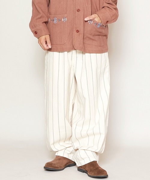 チャイハネ（チャイハネ）の「【チャイハネ】grn×Amina ストライプコットンツイルMEN'Sパンツ（その他パンツ・メンズ・ホワイト/カーキ/ブルー・FREE）」の2枚目の写真