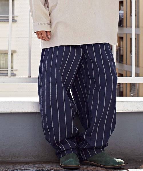 チャイハネ（チャイハネ）の「【チャイハネ】grn×Amina ストライプコットンツイルMEN'Sパンツ（その他パンツ・メンズ・ホワイト/カーキ/ブルー・FREE）」の3枚目の写真