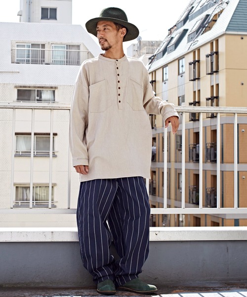 チャイハネ（チャイハネ）の「【チャイハネ】grn×Amina ストライプコットンツイルMEN'Sパンツ（その他パンツ・メンズ・ホワイト/カーキ/ブルー・FREE）」の14枚目の写真