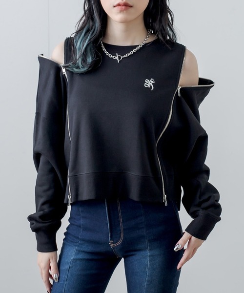 RASVOA(ラスボア)の「ダブルジップトレーナー/スウェット(スウェット・レディース・ブラック/オフホワイト・FREE)」の1枚目の写真