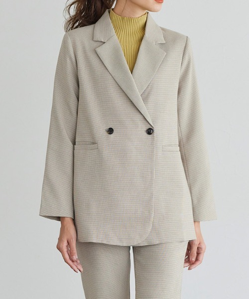 Pierrot（ピエロ）の「チェックダブルジャケット（テーラードジャケット・レディース・ベージュ/アイボリー・M/L）」の18枚目の写真