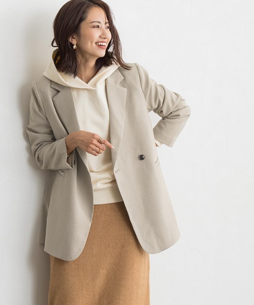 Pierrot（ピエロ）の「チェックダブルジャケット（テーラードジャケット・レディース・ベージュ/アイボリー・M/L）」の8枚目の写真