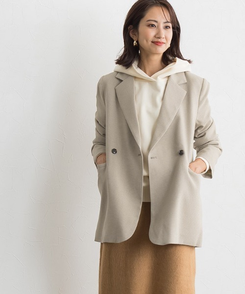 Pierrot（ピエロ）の「チェックダブルジャケット（テーラードジャケット・レディース・ベージュ/アイボリー・M/L）」の9枚目の写真