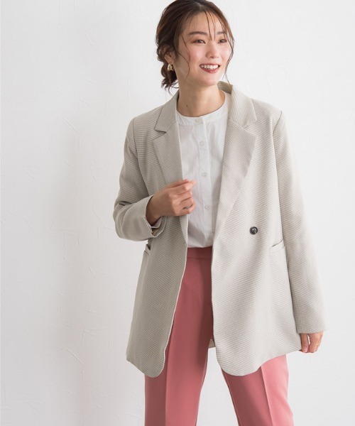 Pierrot（ピエロ）の「チェックダブルジャケット（テーラードジャケット・レディース・ベージュ/アイボリー・M/L）」の12枚目の写真