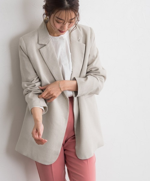 Pierrot（ピエロ）の「チェックダブルジャケット（テーラードジャケット・レディース・ベージュ/アイボリー・M/L）」の13枚目の写真