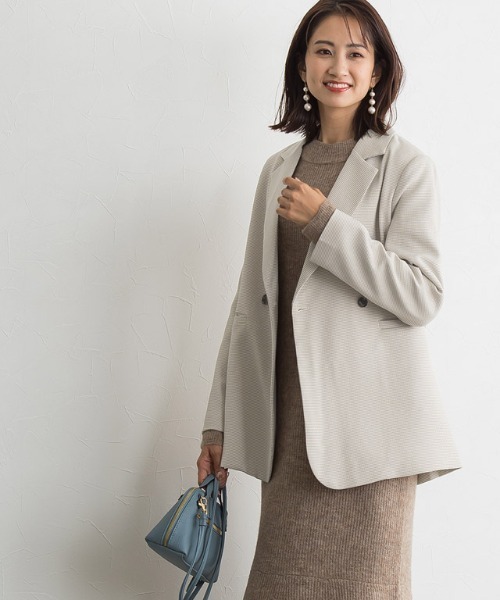 Pierrot（ピエロ）の「チェックダブルジャケット（テーラードジャケット・レディース・ベージュ/アイボリー・M/L）」の16枚目の写真