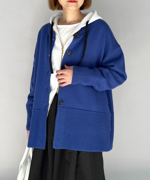 PICCIN（ピッチン）の「ローゲージクルーネックカーディガン（カーディガン/ボレロ・レディース・オフホワイト/グレイッシュベージュ/ブルー・M）」の3枚目の写真