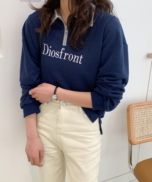 Diosfront(ディオスフロント)の「【2022SS新作】カラー刺繍フロントジップスウェットトレーナー(Tシャツ/カットソー・レディース・ホワイト/ブラック/グレー/ネイビー・M/L)」の4枚目の写真