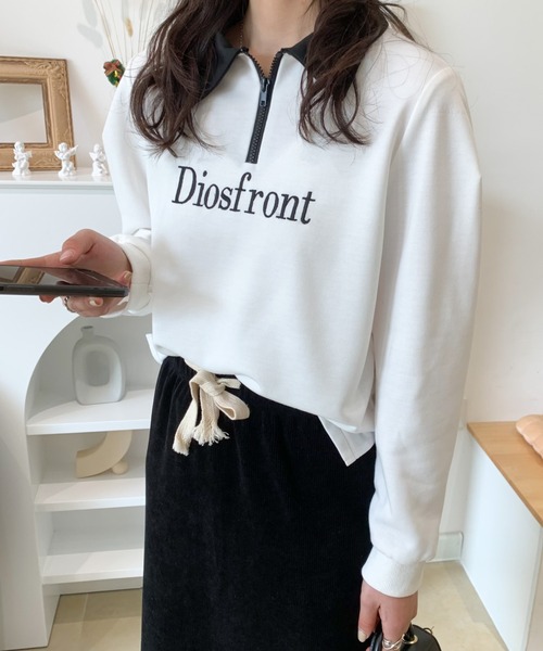 Diosfront(ディオスフロント)の「【2022SS新作】カラー刺繍フロントジップスウェットトレーナー(Tシャツ/カットソー・レディース・ホワイト/ブラック/グレー/ネイビー・M/L)」の2枚目の写真