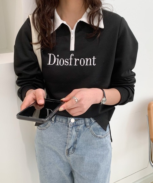 Diosfront(ディオスフロント)の「【2022SS新作】カラー刺繍フロントジップスウェットトレーナー(Tシャツ/カットソー・レディース・ホワイト/ブラック/グレー/ネイビー・M/L)」の3枚目の写真