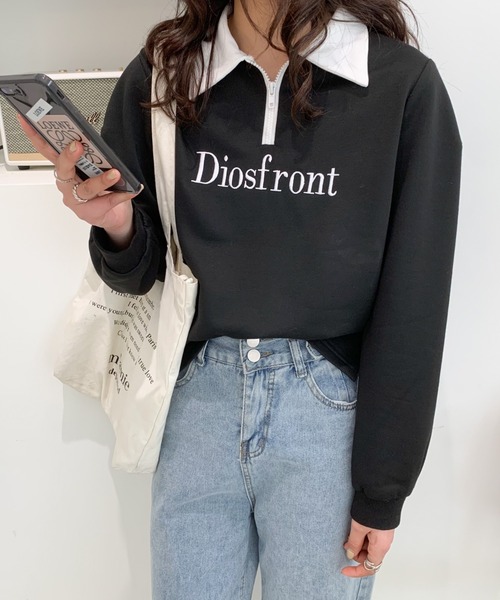 Diosfront(ディオスフロント)の「【2022SS新作】カラー刺繍フロントジップスウェットトレーナー(Tシャツ/カットソー・レディース・ホワイト/ブラック/グレー/ネイビー・M/L)」の21枚目の写真