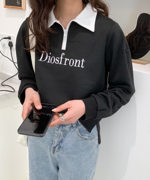 Diosfront(ディオスフロント)の「【2022SS新作】カラー刺繍フロントジップスウェットトレーナー(Tシャツ/カットソー・レディース・ホワイト/ブラック/グレー/ネイビー・M/L)」の22枚目の写真