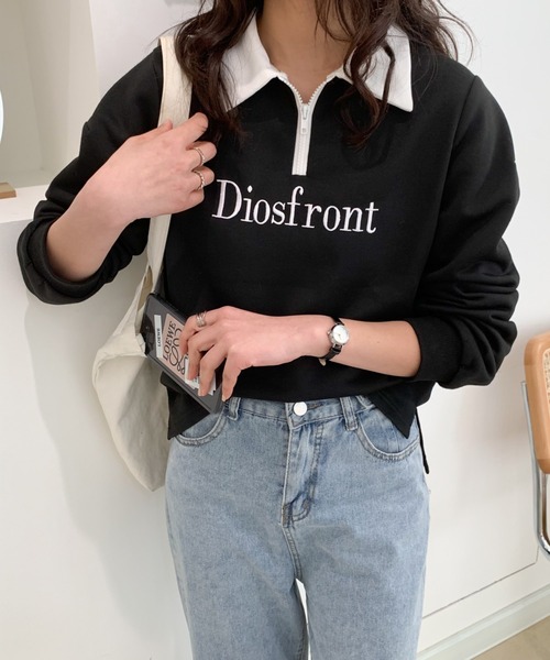 Diosfront(ディオスフロント)の「【2022SS新作】カラー刺繍フロントジップスウェットトレーナー(Tシャツ/カットソー・レディース・ホワイト/ブラック/グレー/ネイビー・M/L)」の6枚目の写真