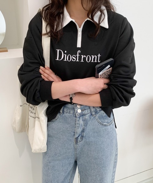 Diosfront(ディオスフロント)の「【2022SS新作】カラー刺繍フロントジップスウェットトレーナー(Tシャツ/カットソー・レディース・ホワイト/ブラック/グレー/ネイビー・M/L)」の7枚目の写真
