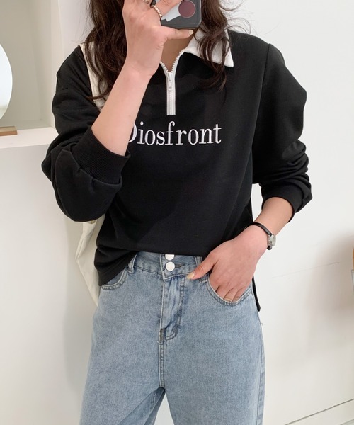 Diosfront(ディオスフロント)の「【2022SS新作】カラー刺繍フロントジップスウェットトレーナー(Tシャツ/カットソー・レディース・ホワイト/ブラック/グレー/ネイビー・M/L)」の8枚目の写真