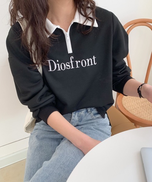 Diosfront(ディオスフロント)の「【2022SS新作】カラー刺繍フロントジップスウェットトレーナー(Tシャツ/カットソー・レディース・ホワイト/ブラック/グレー/ネイビー・M/L)」の9枚目の写真