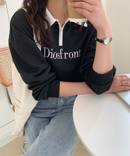 Diosfront(ディオスフロント)の「【2022SS新作】カラー刺繍フロントジップスウェットトレーナー(Tシャツ/カットソー・レディース・ホワイト/ブラック/グレー/ネイビー・M/L)」の5枚目の写真