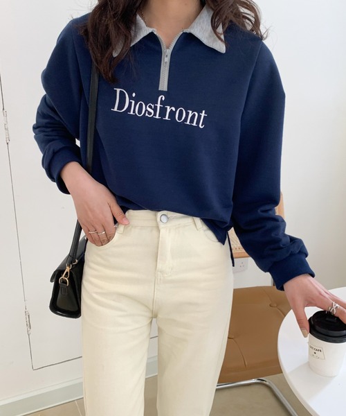 Diosfront(ディオスフロント)の「【2022SS新作】カラー刺繍フロントジップスウェットトレーナー(Tシャツ/カットソー・レディース・ホワイト/ブラック/グレー/ネイビー・M/L)」の10枚目の写真