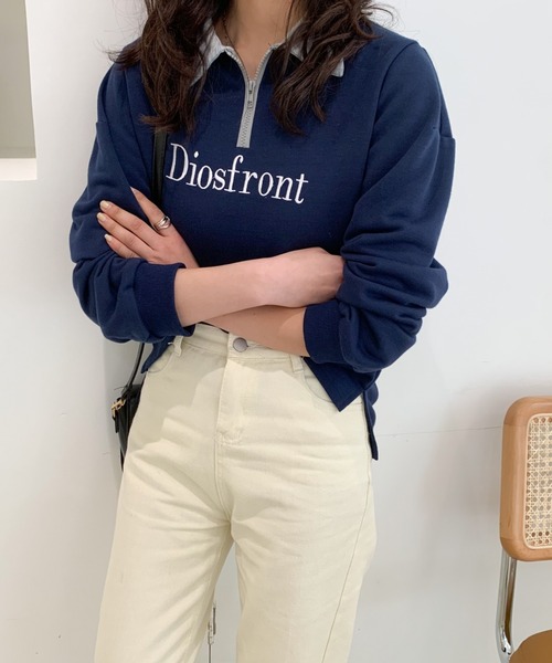 Diosfront(ディオスフロント)の「【2022SS新作】カラー刺繍フロントジップスウェットトレーナー(Tシャツ/カットソー・レディース・ホワイト/ブラック/グレー/ネイビー・M/L)」の11枚目の写真