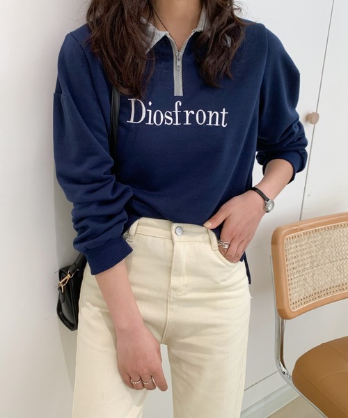 Diosfront(ディオスフロント)の「【2022SS新作】カラー刺繍フロントジップスウェットトレーナー(Tシャツ/カットソー・レディース・ホワイト/ブラック/グレー/ネイビー・M/L)」の12枚目の写真