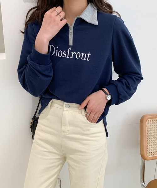 Diosfront(ディオスフロント)の「【2022SS新作】カラー刺繍フロントジップスウェットトレーナー(Tシャツ/カットソー・レディース・ホワイト/ブラック/グレー/ネイビー・M/L)」の13枚目の写真