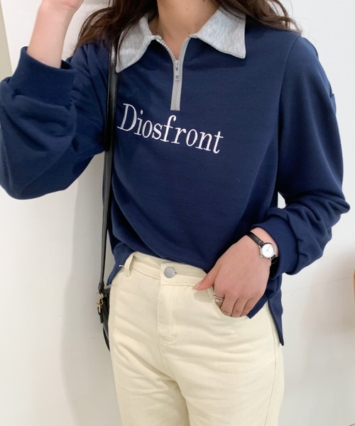 Diosfront(ディオスフロント)の「【2022SS新作】カラー刺繍フロントジップスウェットトレーナー(Tシャツ/カットソー・レディース・ホワイト/ブラック/グレー/ネイビー・M/L)」の14枚目の写真