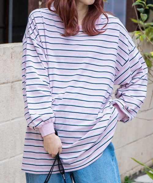 WEGO(ウィゴー)の「WEGO/BIGボーダーロンT(Tシャツ/カットソー・レディース・ホワイト/ピンク・FREE)」の1枚目の写真