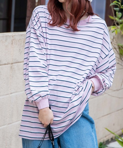 WEGO(ウィゴー)の「WEGO/BIGボーダーロンT(Tシャツ/カットソー・レディース・ホワイト/ピンク・FREE)」の7枚目の写真