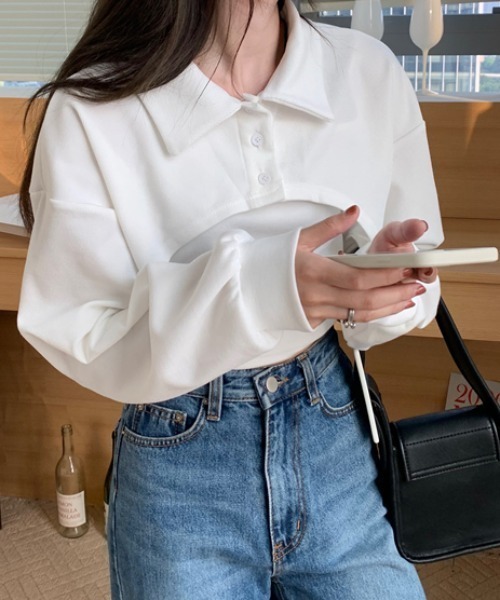 by muni:r（バイ ムニール）の「ユニークレイヤード長袖キャミソールSET（Tシャツ/カットソー・レディース・ブラウン/ホワイト/ブラック・FREE）」の17枚目の写真