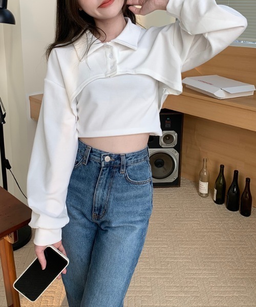 by muni:r（バイ ムニール）の「ユニークレイヤード長袖キャミソールSET（Tシャツ/カットソー・レディース・ブラウン/ホワイト/ブラック・FREE）」の19枚目の写真