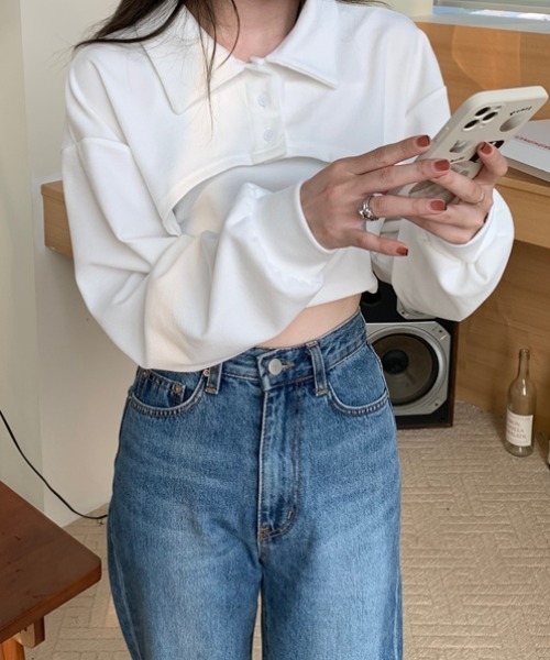 by muni:r（バイ ムニール）の「ユニークレイヤード長袖キャミソールSET（Tシャツ/カットソー・レディース・ブラウン/ホワイト/ブラック・FREE）」の21枚目の写真