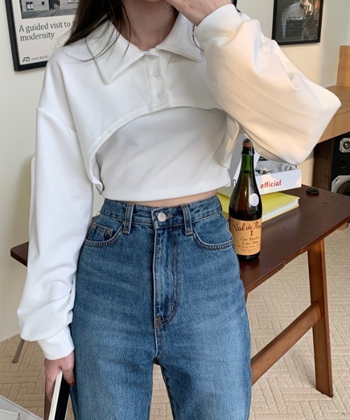 by muni:r（バイ ムニール）の「ユニークレイヤード長袖キャミソールSET（Tシャツ/カットソー・レディース・ブラウン/ホワイト/ブラック・FREE）」の22枚目の写真