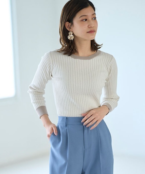 GeeRA(ジーラ)の「綿100%バイカラーリブニット(ニット/セーター・レディース・サンドグレー/ブラック/アイボリー・LARGE/MEDIUM/X-LARGE)」の4枚目の写真