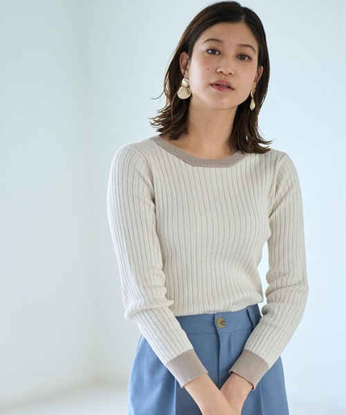 GeeRA(ジーラ)の「綿100%バイカラーリブニット(ニット/セーター・レディース・サンドグレー/ブラック/アイボリー・LARGE/MEDIUM/X-LARGE)」の5枚目の写真