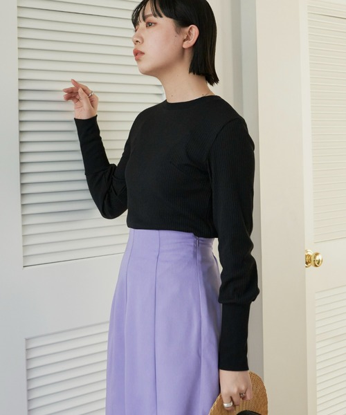 Aunt Marie's（アントマリーズ）の「ロングスリーブリブカットソー（Tシャツ/カットソー・レディース・ホワイト×ブラック/ブラック/ライトグリーン/ライトブルー/イエロー/ピンク・FREE）」の9枚目の写真