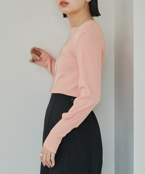 Aunt Marie's（アントマリーズ）の「ロングスリーブリブカットソー（Tシャツ/カットソー・レディース・ホワイト×ブラック/ブラック/ライトグリーン/ライトブルー/イエロー/ピンク・FREE）」の18枚目の写真