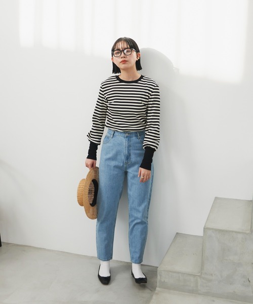 Aunt Marie's（アントマリーズ）の「ロングスリーブリブカットソー（Tシャツ/カットソー・レディース・ホワイト×ブラック/ブラック/ライトグリーン/ライトブルー/イエロー/ピンク・FREE）」の8枚目の写真