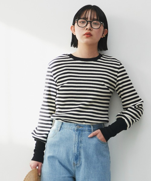 Aunt Marie's（アントマリーズ）の「ロングスリーブリブカットソー（Tシャツ/カットソー・レディース・ホワイト×ブラック/ブラック/ライトグリーン/ライトブルー/イエロー/ピンク・FREE）」の15枚目の写真