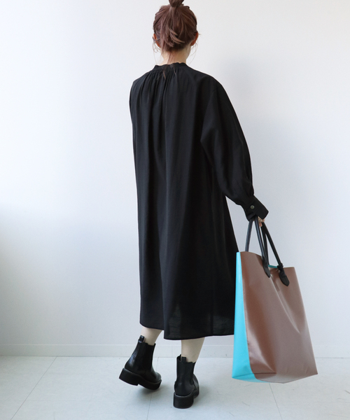 Simplicite（サンプリシテ）の「バンドカラーミニワンピース◆（シャツワンピース・レディース・ホワイト/ブラック/ブルー・FREE）」の7枚目の写真