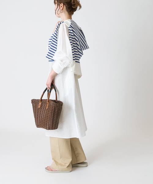 Simplicite（サンプリシテ）の「バンドカラーミニワンピース◆（シャツワンピース・レディース・ホワイト/ブラック/ブルー・FREE）」の10枚目の写真