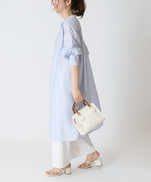 Simplicite（サンプリシテ）の「バンドカラーミニワンピース◆（シャツワンピース・レディース・ホワイト/ブラック/ブルー・FREE）」の15枚目の写真