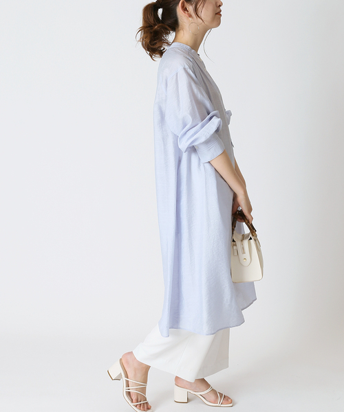 Simplicite（サンプリシテ）の「バンドカラーミニワンピース◆（シャツワンピース・レディース・ホワイト/ブラック/ブルー・FREE）」の17枚目の写真