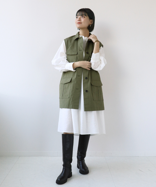 Simplicite（サンプリシテ）の「バンドカラーミニワンピース◆（シャツワンピース・レディース・ホワイト/ブラック/ブルー・FREE）」の18枚目の写真