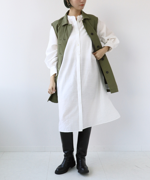 Simplicite（サンプリシテ）の「バンドカラーミニワンピース◆（シャツワンピース・レディース・ホワイト/ブラック/ブルー・FREE）」の19枚目の写真